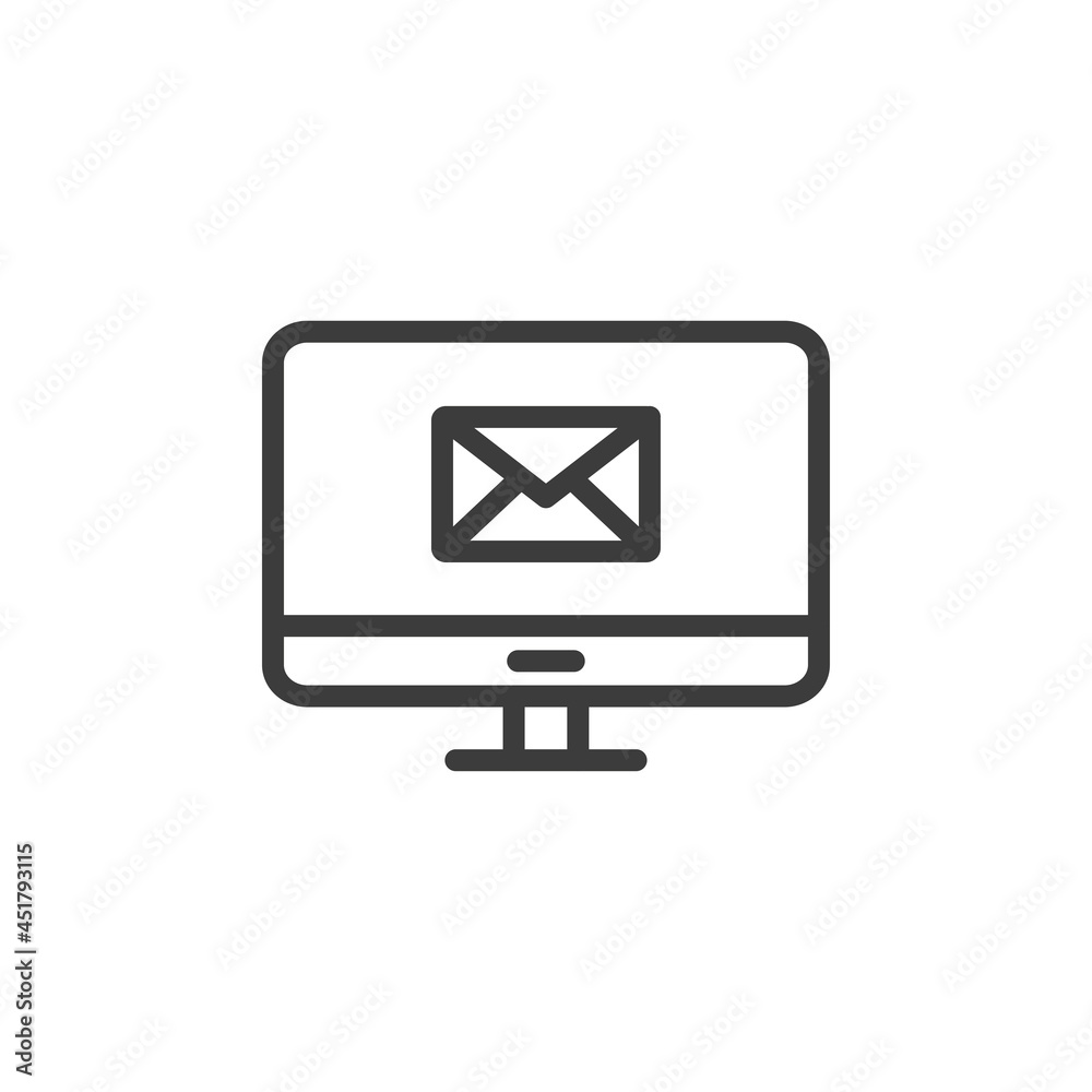 Desktop computer with message icon on white background. Desktop computer with message icon on white background.