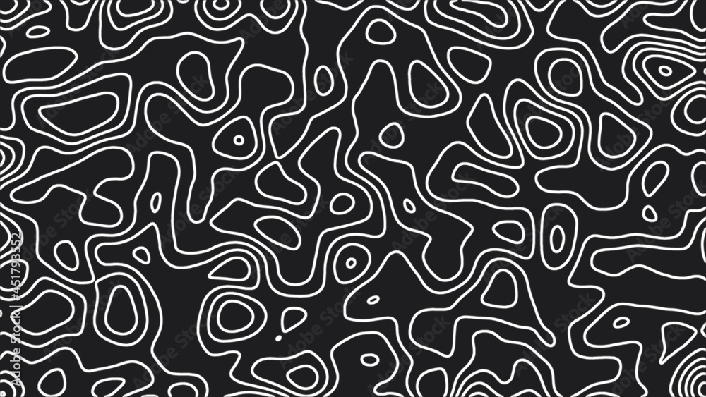 White outline topographic contour map abstract tech motion graphic design.  Geometric background. Video animation Ultra HD 4K 3840x2160. Moving waves  on black background. Stock Illustration | Adobe Stock
