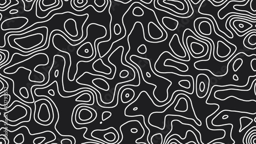 White outline topographic contour map abstract tech motion graphic design. Geometric background. Video animation Ultra HD 4K 3840x2160. Moving waves on black background.