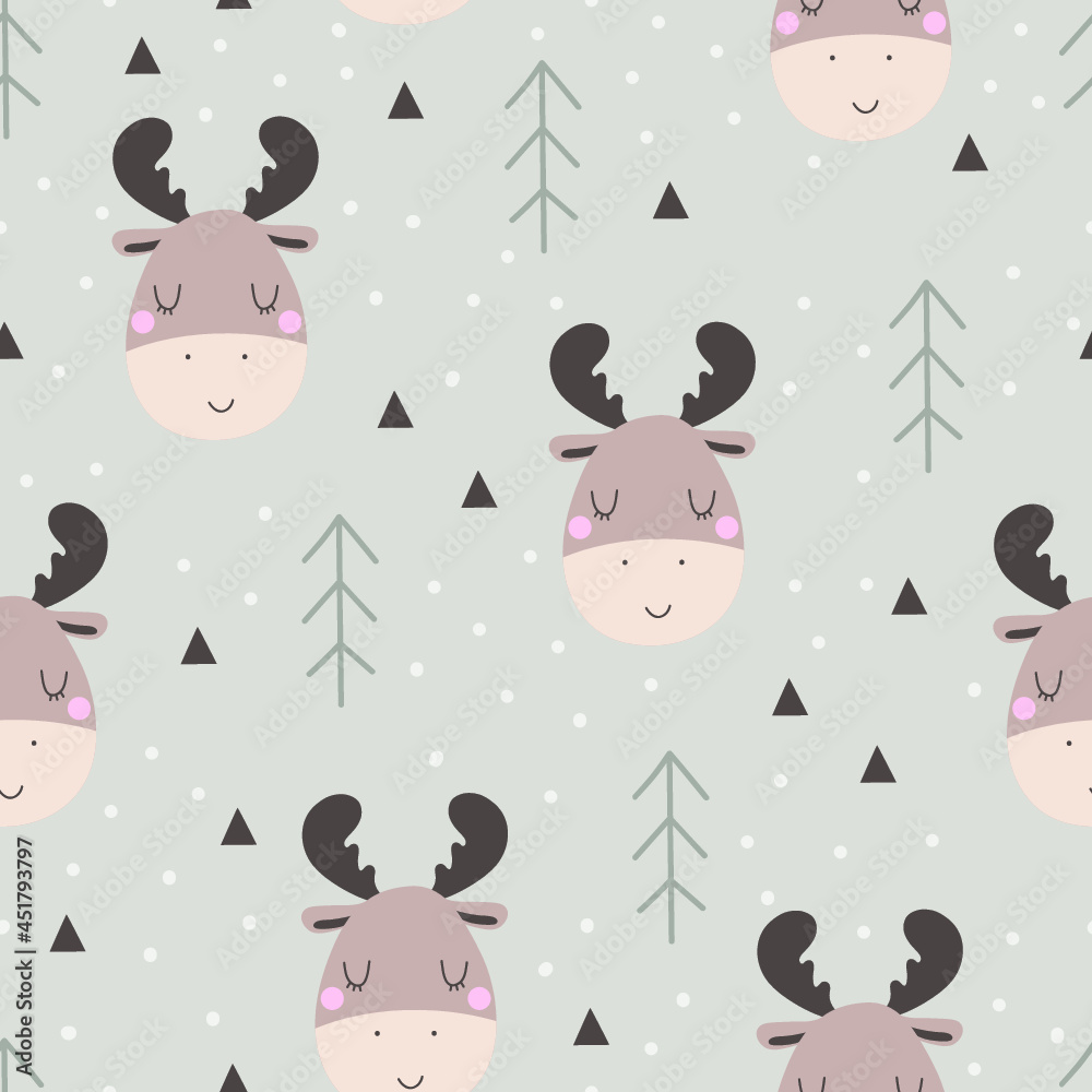 Seamless pattern with cute elk.