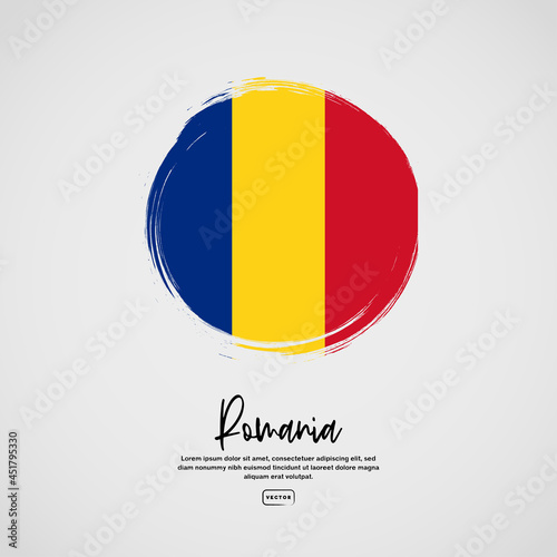 Flag of Romania with brush stroke effect and text