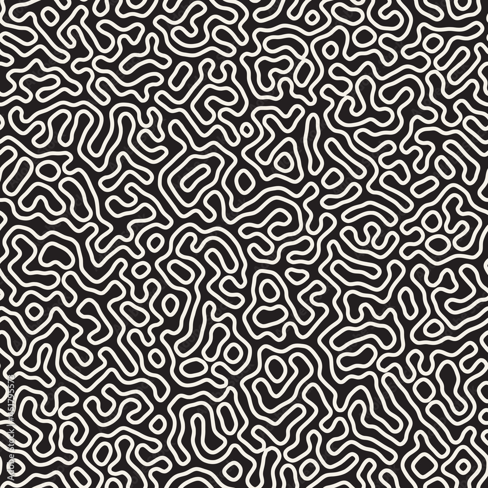 Vector seamless trendy pattern. Monochrome organic shapes texture. Abstract rounded lines stylish background.