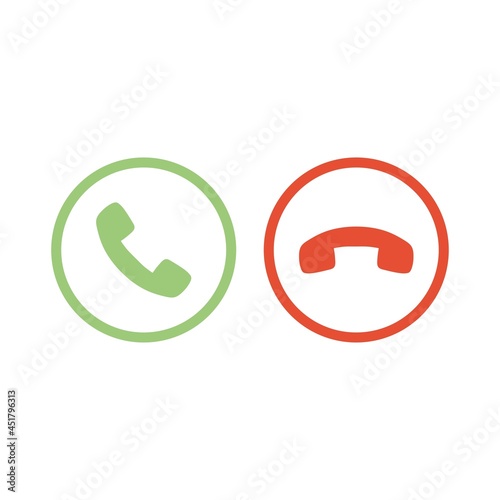 Accept and decline phone call buttons. Vector illustration icons.