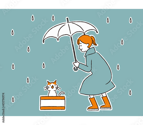 捨て猫を拾う女性（シンプル）
