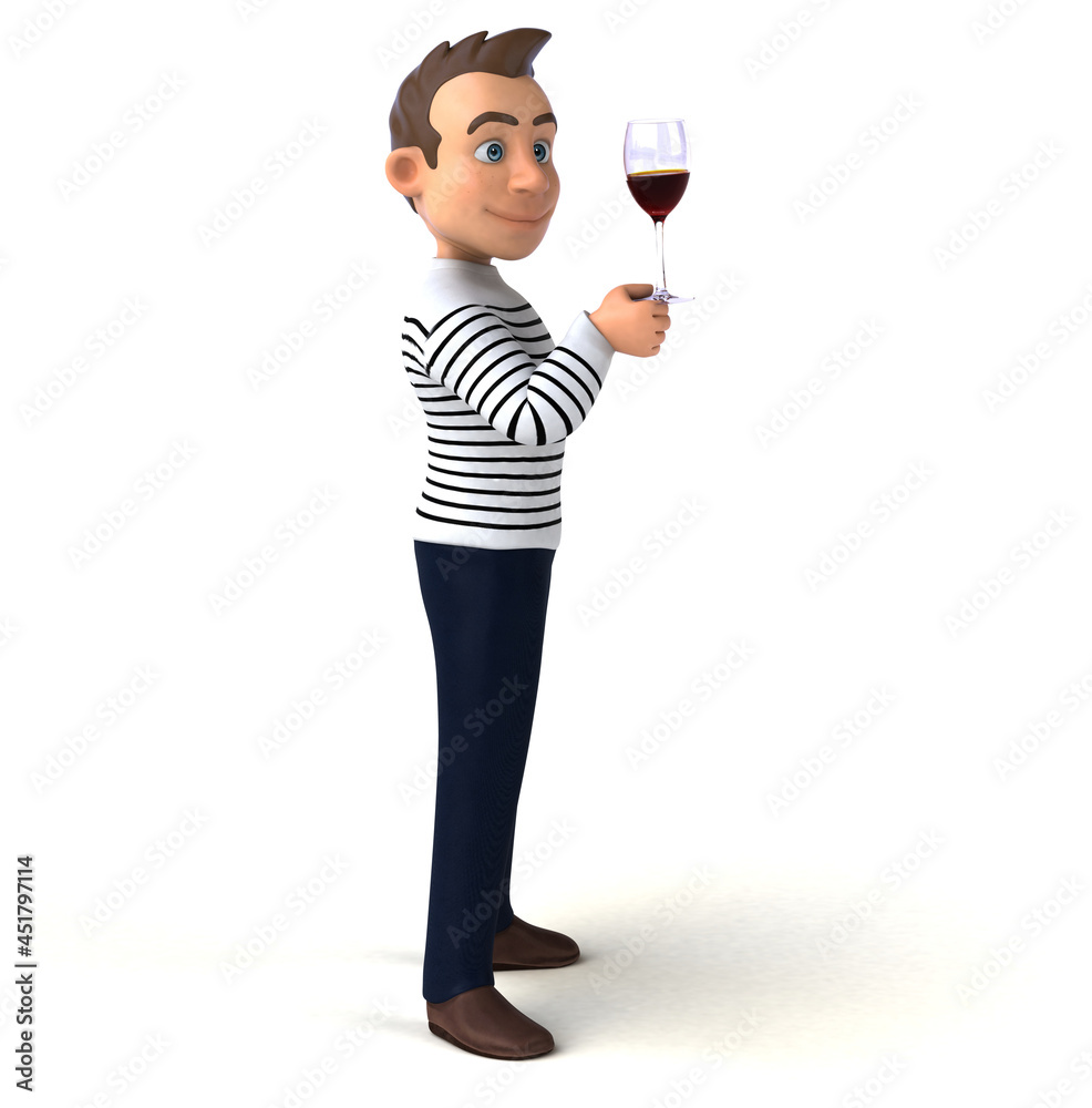 Fun 3D illustration of a cartoon character with a glass of wine Fun 3D illustration of a cartoon character with a glass of wine