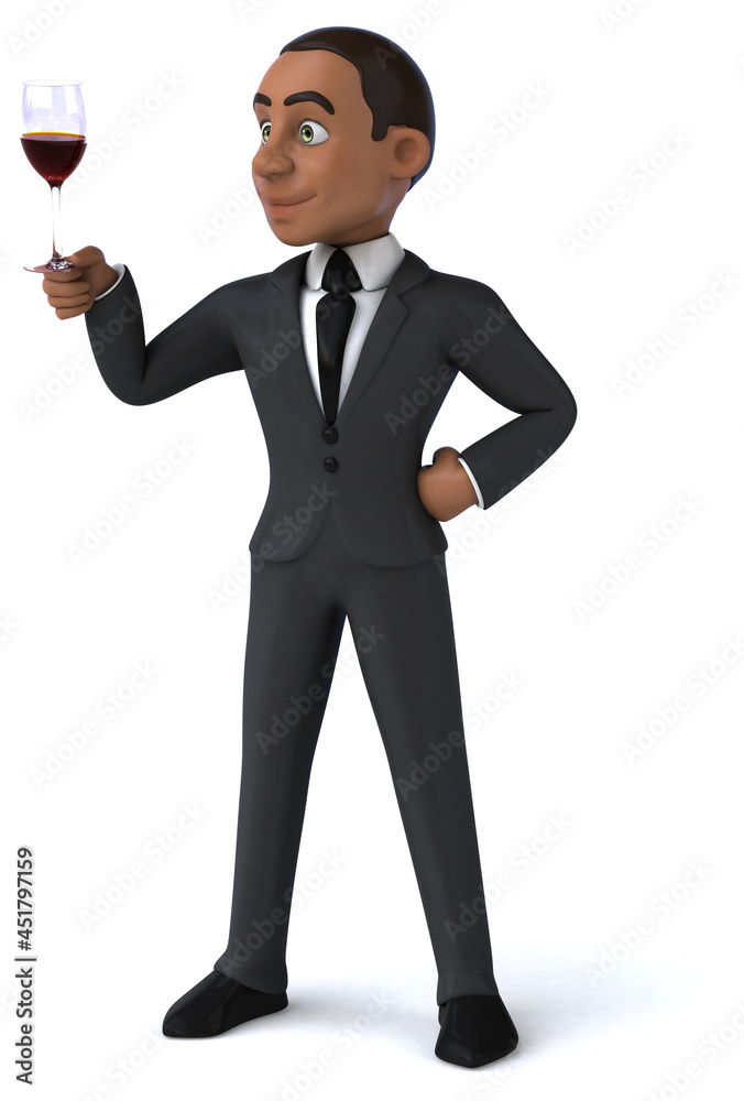 Fun 3D illustration of a cartoon character with a glass of wine Fun 3D illustration of a cartoon character with a glass of wine