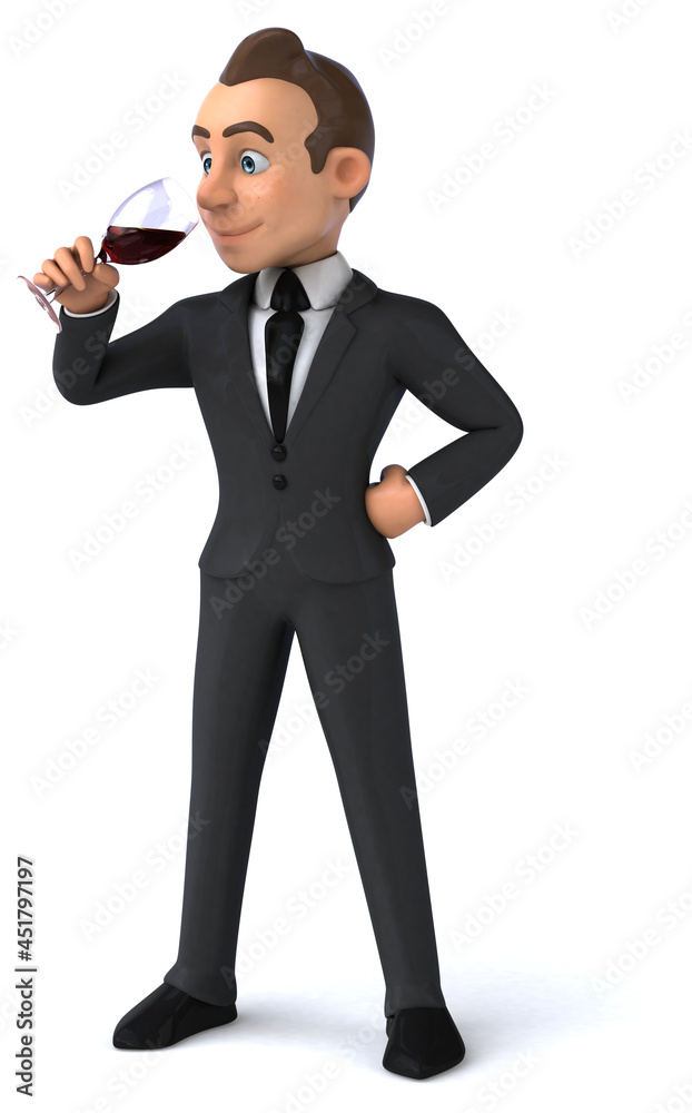 Fun 3D illustration of a cartoon character with a glass of wine Fun 3D illustration of a cartoon character with a glass of wine