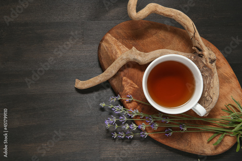 lavender a wooden background with tea