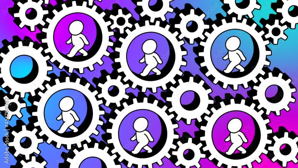 Stickmen moving cog mechanism. Cartoon dynamic cogs working animation. Businessmen and businesswomen. Multi element machine. Good for business metaphor, etc...
Stickmen moving cog mechanism. Cartoon dynamic cogs working animation. Businessmen and businesswomen. Multi element machine. Good for business metaphor, etc...