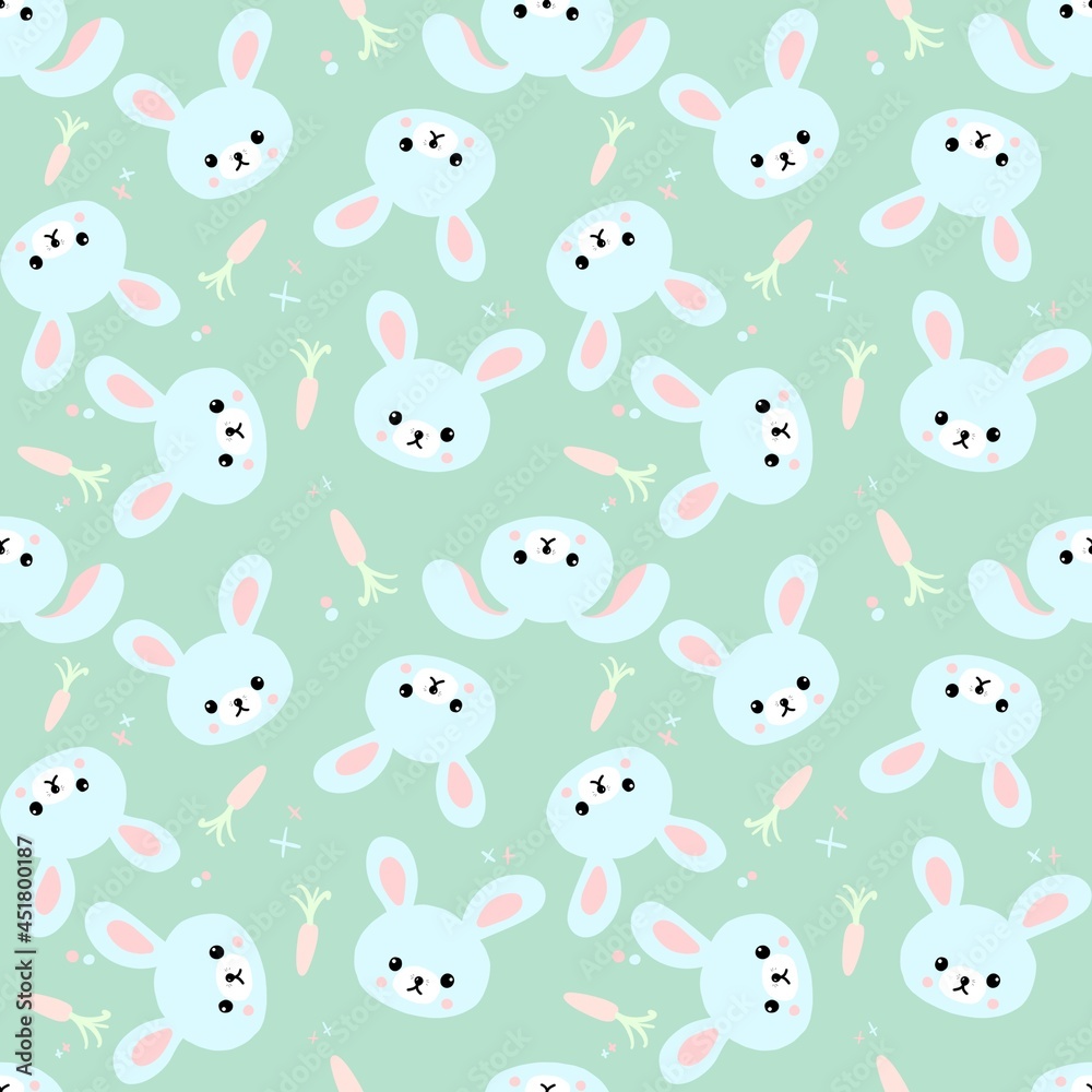 Seamless pattern with cute bunnies, carrots and other elements. Design for clothing, fabric and other items. The illustration is hand-drawn with live lines in the cartun style. Seamless pattern with cute bunnies, carrots and other elements. Design for clothing, fabric and other items. The illustration is hand-drawn with live lines in the cartun style.