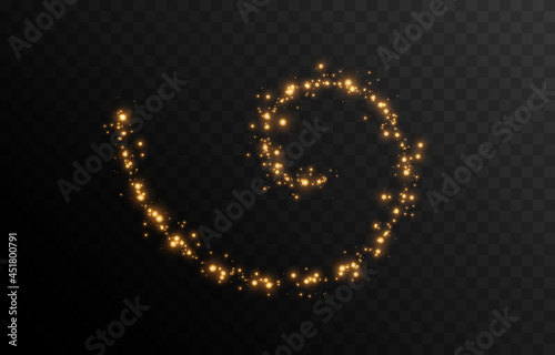 Vector magic glow. Sparkling light, sparkling dust png. A sparkling spiral, a line of light. Christmas light.