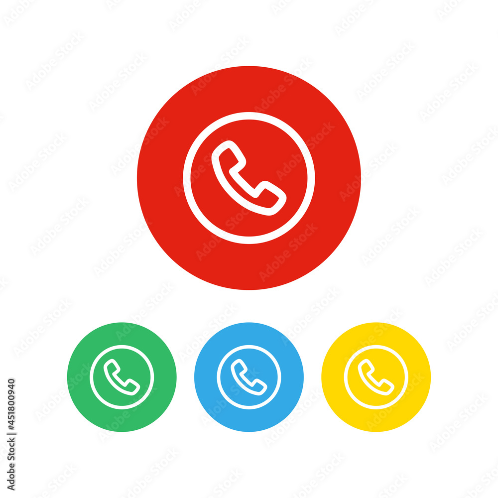 Set of 4 colorful icons. Answer or accept phone call button. Vector illustration icon.