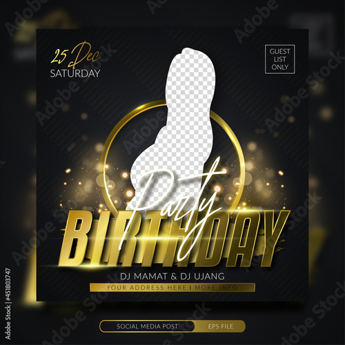 Birthday party invitation social media post square banner template