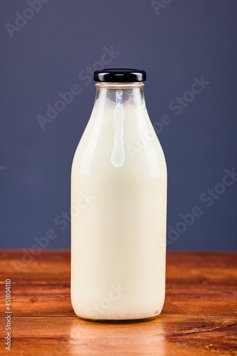 various dairy products in glass jars, organic products.