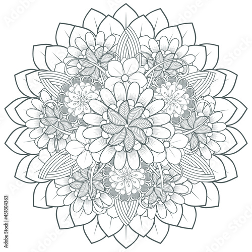 Fototapeta Naklejka Na Ścianę i Meble -  Decorative Doodle flowers in black and white for coloring book, cover or background. Hand drawn sketch for adult anti stress coloring page.-vector 
