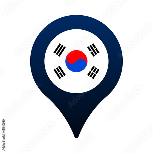 south korea flag and map pointer icon. National flag location icon vector design, gps locator pin. vector illustration
