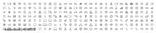 Set of 200 Delivery and logistics web icons in line style. Courier, shipping, express delivery, tracking order, support, business. Vector illustration.