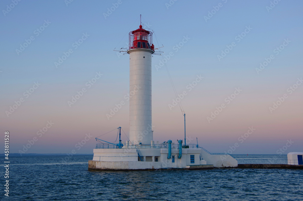 Ukraine. Odessa. 06.29.2020. View of the lighthouse in the port of the city.