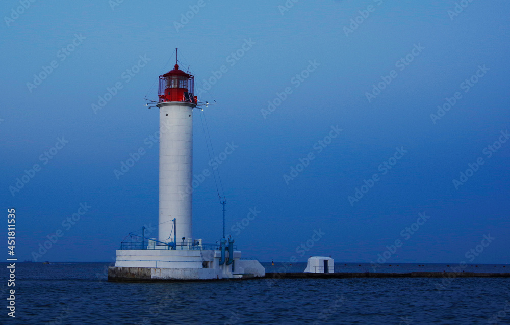 Ukraine. Odessa. 06.29.2020. View of the lighthouse in the port of the city.
