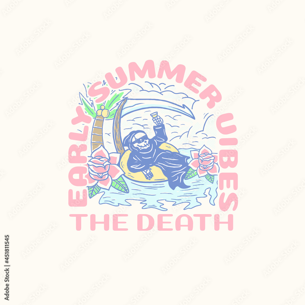 summer skull illustration for t-shirt
