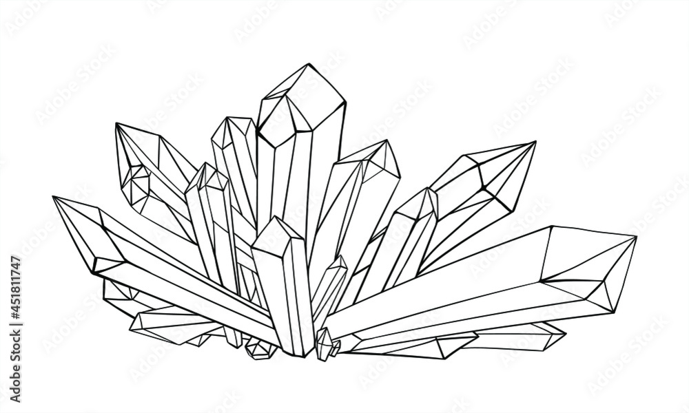 Vector Line Drawn Crystals. Black And White Illustration For Coloring 