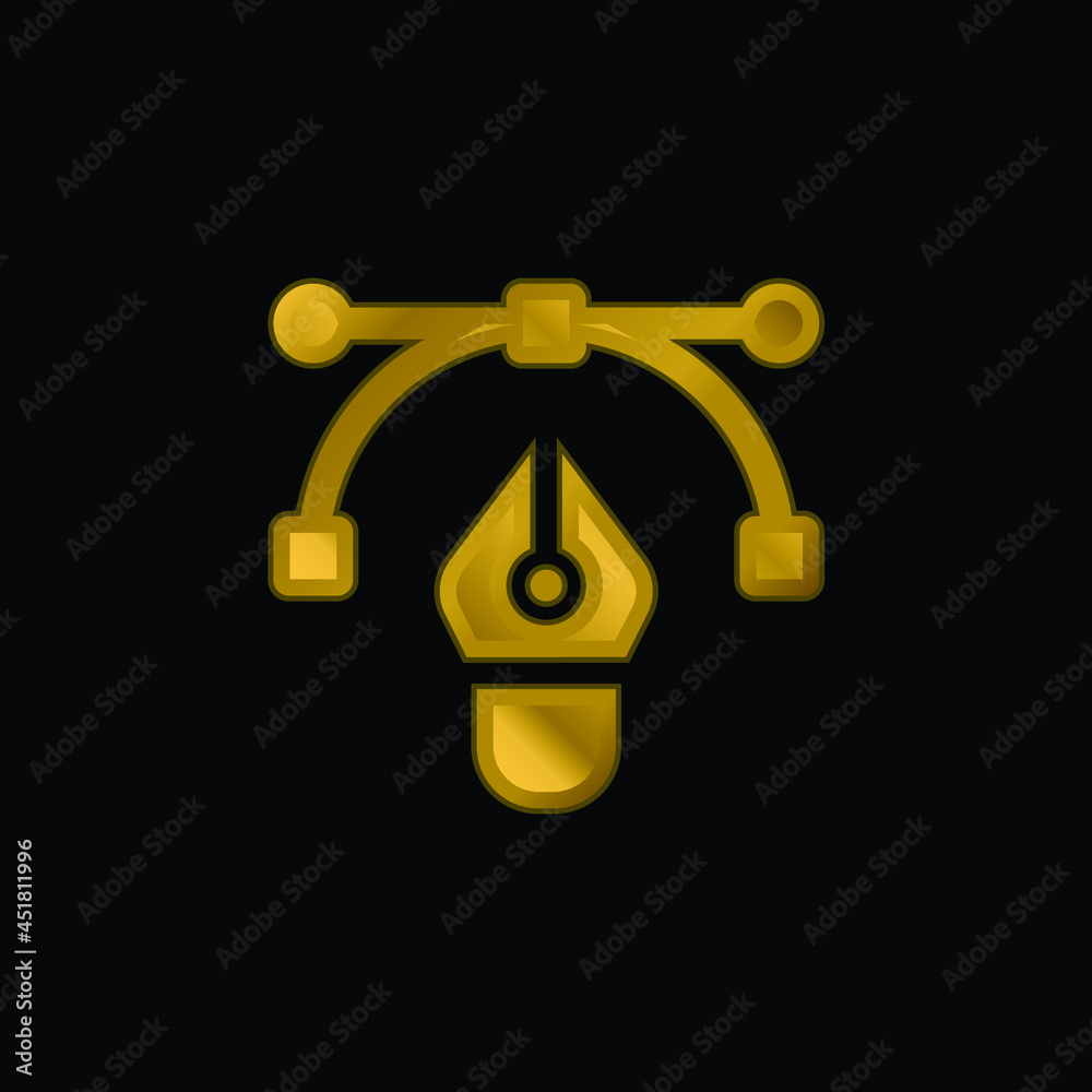 Bezier gold plated metalic icon or logo vector