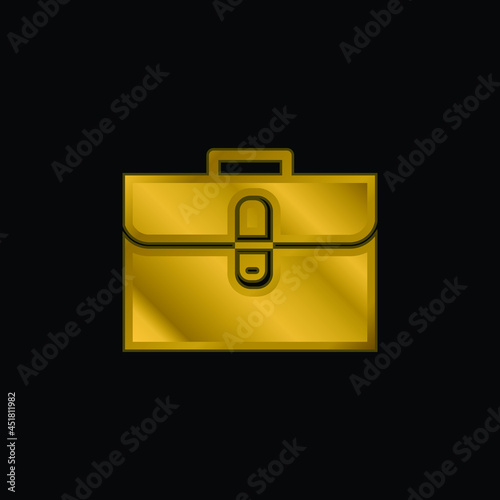 Briefcase gold plated metalic icon or logo vector