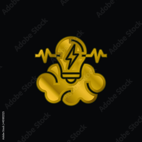 Brainstorm gold plated metalic icon or logo vector