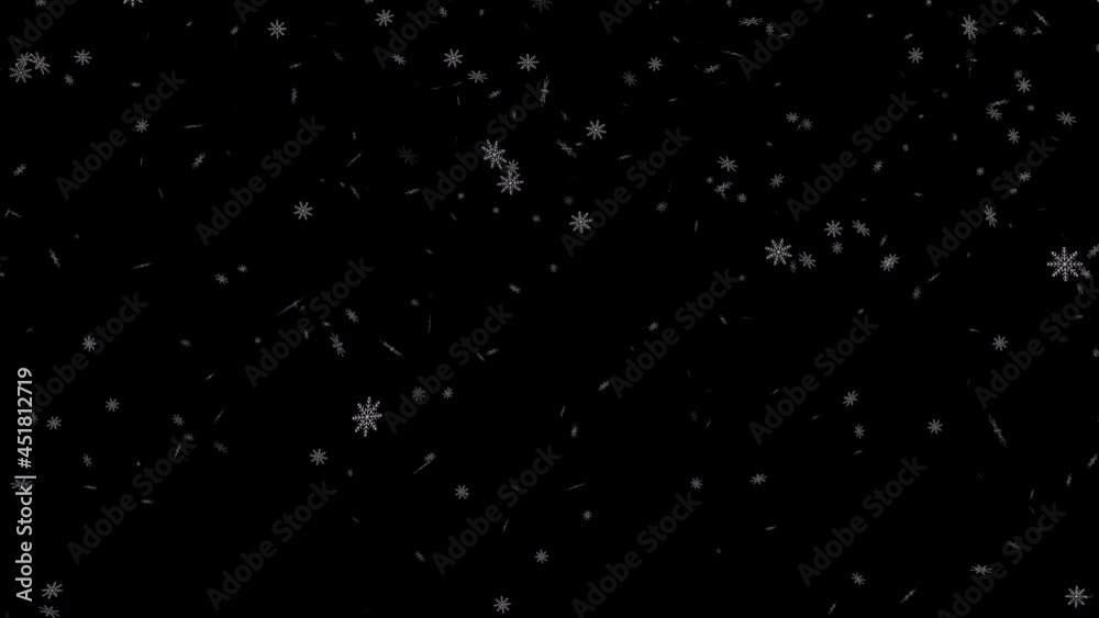 Snowstorm, blizzard, falling snow. Winter, Christmas time, snow on a black background. Video insert. 4K video.