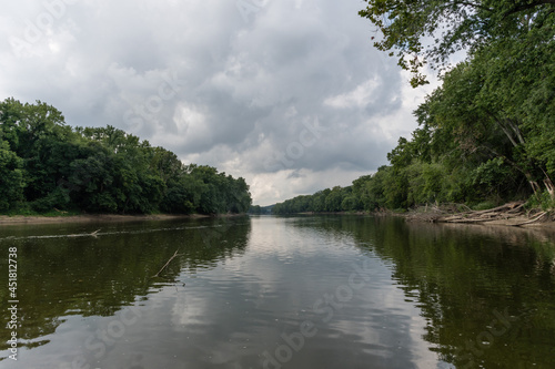 Scenic Wabash river vista in the summer set against dramatic sky  central Indiana