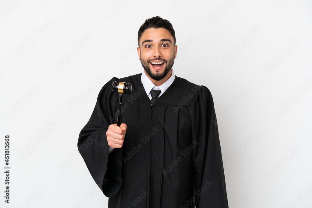 Judge arab man isolated on white background with surprise facial expression Judge arab man isolated on white background with surprise facial expression