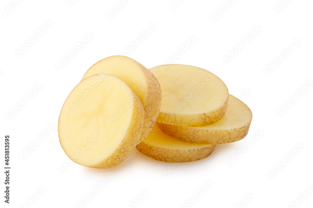 raw potatoes slice isolated on white background, concept used for French Fries.
