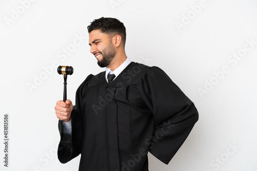 Judge arab man isolated on white background suffering from backache for having made an effort