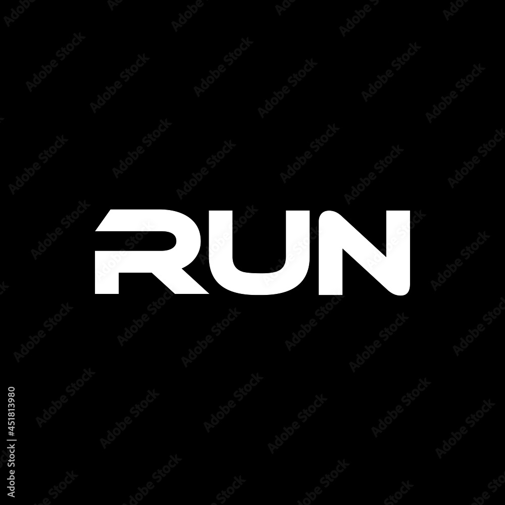 RUN letter logo design with black background in illustrator, vector logo modern alphabet font overlap style. calligraphy designs for logo, Poster, Invitation, etc.