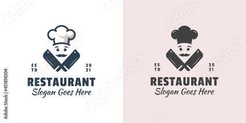 vintage retro master chef with butcher shop icon for cooking meat restaurant logo template