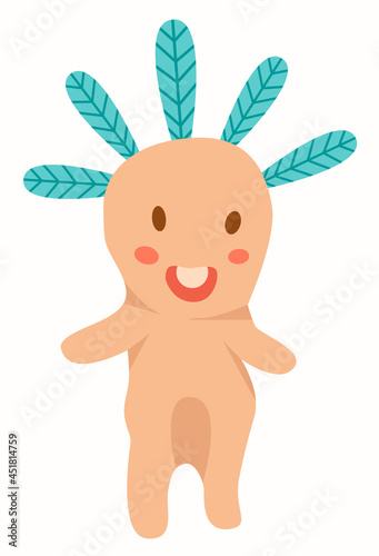 Funny mandrake character smiling with leaves on his head