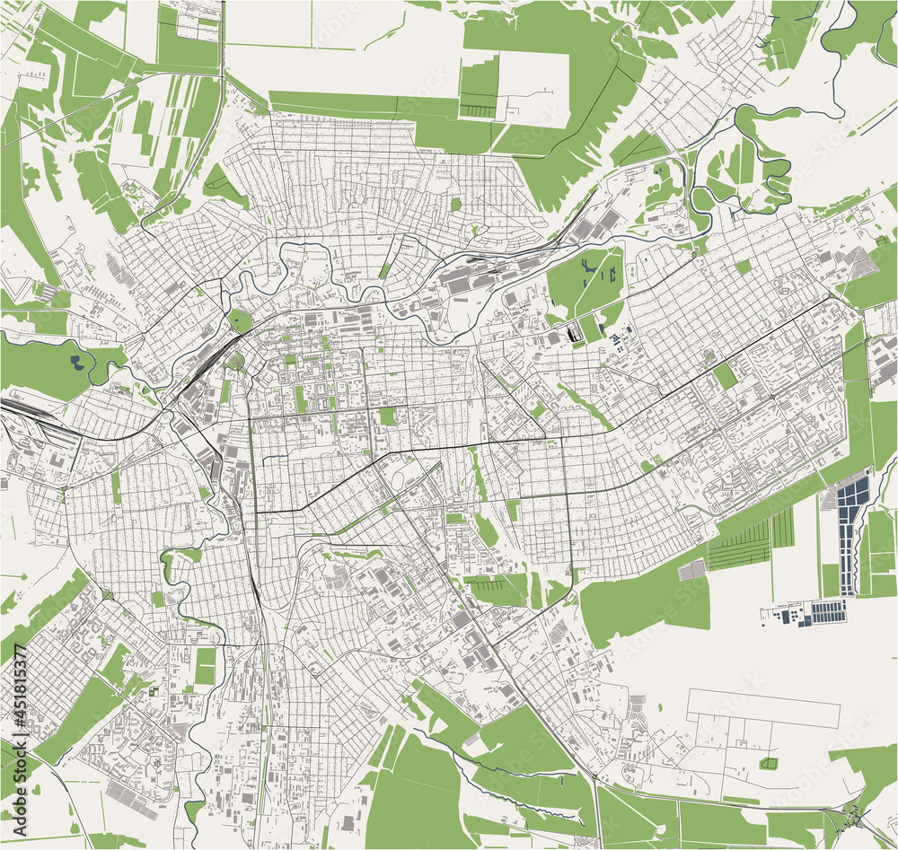 map of the city of Luhansk, Ukraine
