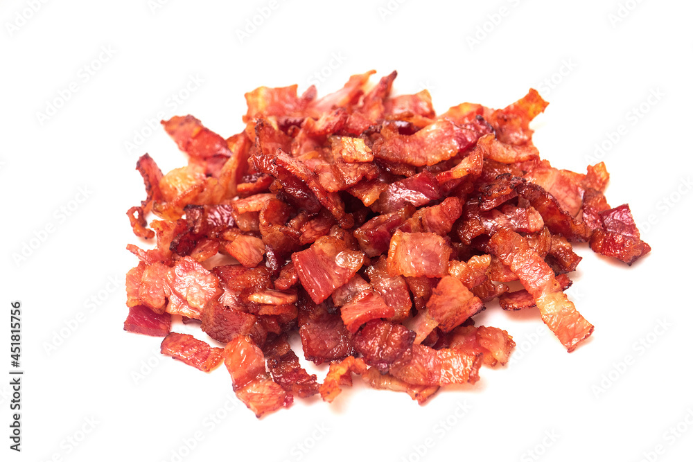 Close up of Bacon isolated white background. Close up of Bacon isolated white background.