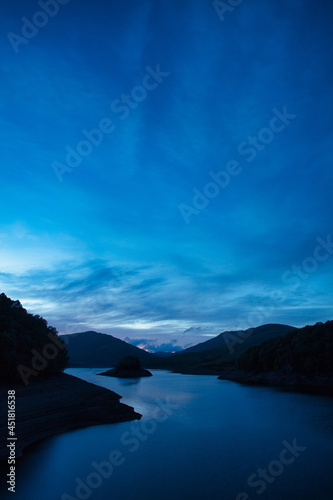 Twilight Scene of Glen Finglas Reservoir. Trossachs, Scotland, UK photo