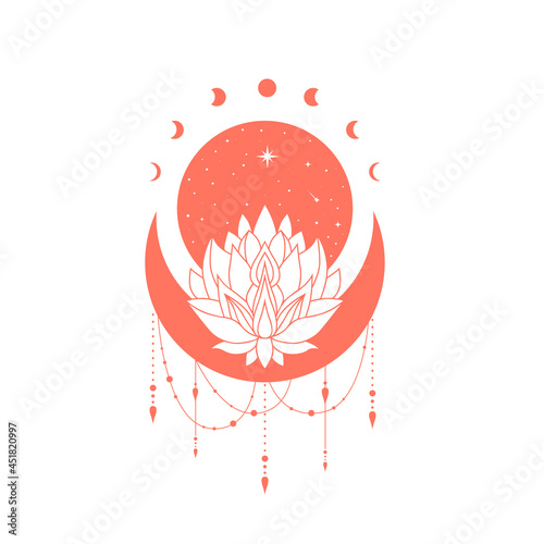 Celestial illustration. Lotus magical and mystical art