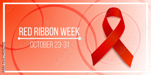 Red ribbon week concept. Banner with red ribbon awareness and text. Vector illustration.