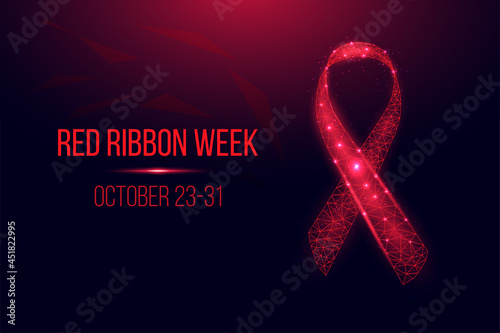 Red ribbon week concept. Banner with red ribbon awareness and text. Vector illustration.