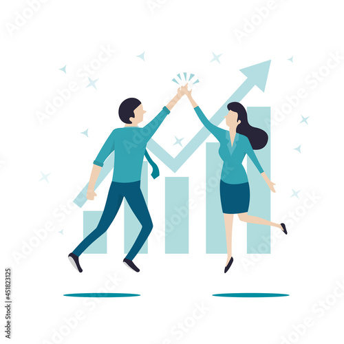 Men and women jump celebration clap their hands