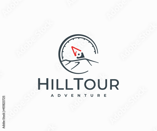 Free Download Compass and mountains logo design. Traveling, hiking and camping vector design. Adventure, journey, vacation logotype - GFXLoad