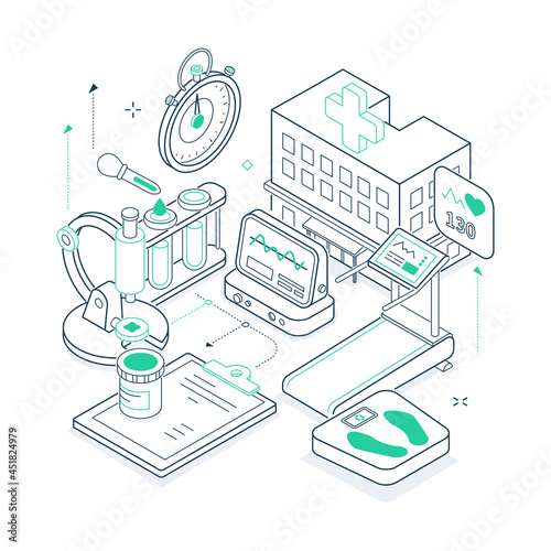 Healthcare - green and black isometric line illustration