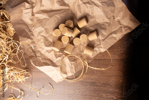 Peanut candy (paçoca or pacoca) Traditional Brazilian peanut-based candy, arranged on brown paper on a table. top view. photo