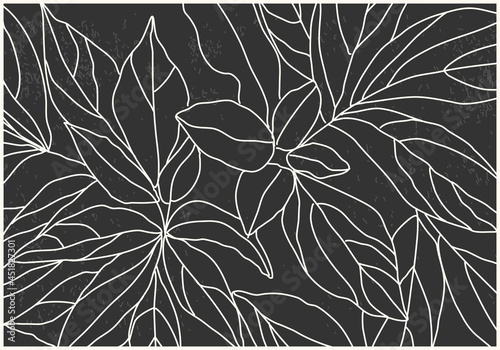 Minimalist botanical poster with peony leaves abstract collage