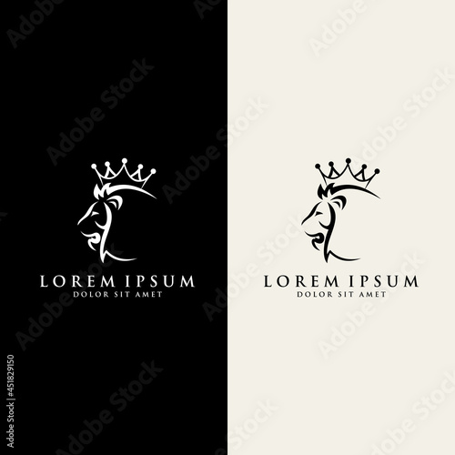 Lion with crown. lion head logo template vector. suitable for company logo, print, digital, icon, apps, and other marketing material purpose. lion head logo set