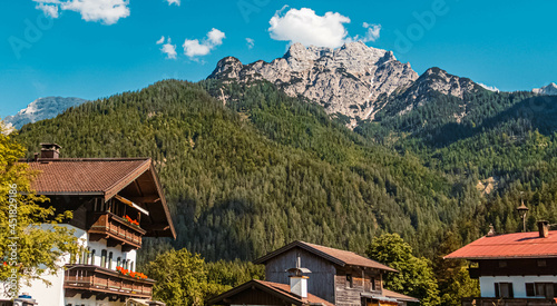 Beautiful alpine summer view with the famous Loferer Steinberge mountains in the background near the Steinplatte summit, Waidring, Tyrol, Austria