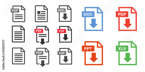 PDF Document icon set. File Icons. PDF file download icon
